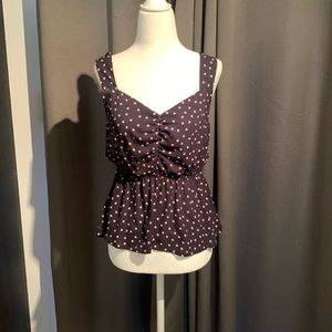 Navy polka top peplum tank. Polyester machine wash. Worn few times. Small.